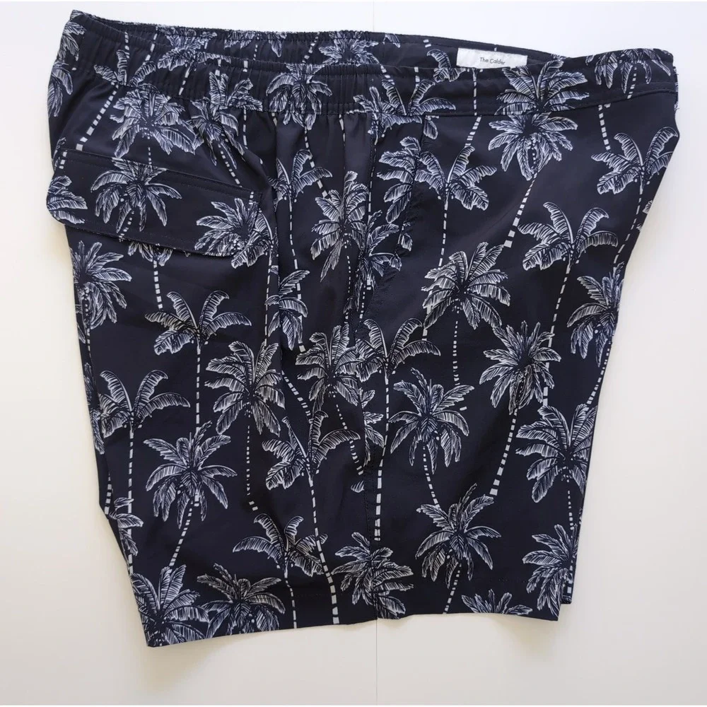 Onia The Calder Swim Trunks Mens XL Navy Blue Sketch Palm Tree Luxury